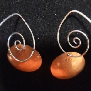 Vintage Cobre Mexican copper & sterling silver Damngling earrings stamped .